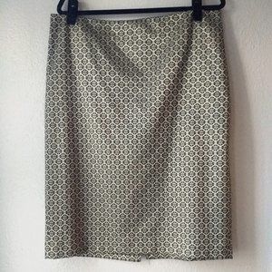 Ann Taylor Pencil, Midi Skirt, Black & Gold Foil look Jacquard  Size 14